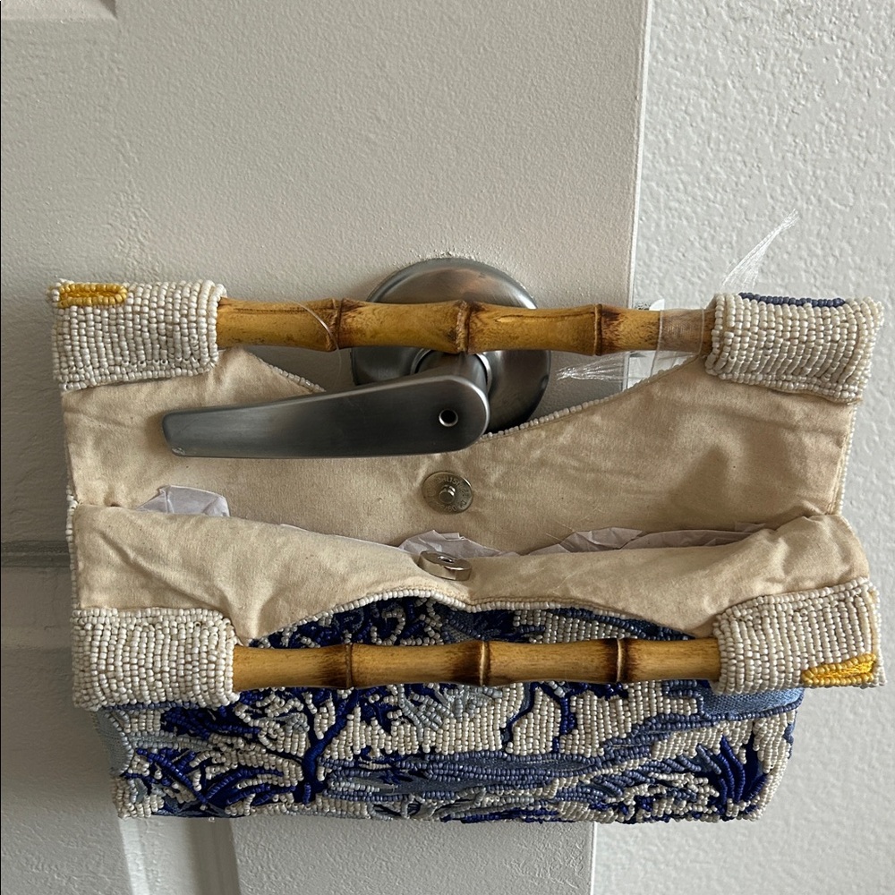 Viral Beaded Embroidered Blue and Yellow Women's Bag - Picture 3 of 3
